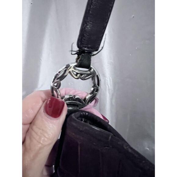 Brighton Vintage Black Pebble Brown Croc Leather Peyton Shoulder Bag 12 X 9 - Picture 7 of 14